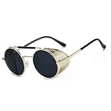 besbomig Retro Rund Steampunk Sonnenbrille für Damen Herren Polarisiert UV...