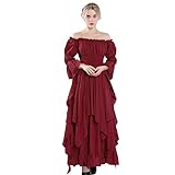 Fiamll Damen Steampunk Victorian Schulterfrei Mittelalterliches Maxikleid...