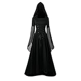 NFAOEGJ Gothic Kleidung Damen Schnürkleid mit Kapuze, Vintage Mittelalter...