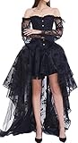 EUDOLAH Damen Schwarz Korsagen Gothic Taille Korset Lang Hauch Bluse Mini...