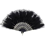 Mwoot Damen Fächer Feder, Embroidered Flower Marabou Feather Fan, 1920s...