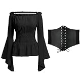 Mittelalter Bluse Damen Gothic Steampunk Korsett Oberteil Langarm Off...