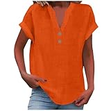 KOG Damen T-Shirt Retro Leinenbluse Shirt Sommer Kurzarm Tee T-Shirt...
