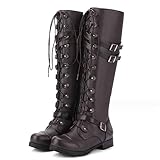 Mittelalterliche PU-Lederstiefel - Verstellbare Schnürschuhe für lange...