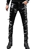 Idopy Herren Rock Steampunk Lace Up PU Leder Hosen Slim Fit, Schwarz,...