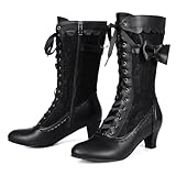Voviggiw Damen-Stiefel im Vintage-Stil viktorianische Stiefel mittlere...