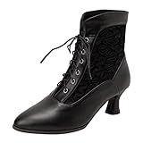 COOLCEPT Damen Vintage Viktorianische Stiefel Schnüren Knöchel Stiefel...
