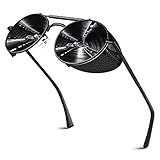 Sunier Sonnenbrille Herren Polarisiert Retro Rund Steampunk Metall...