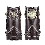 JewelryWe Leder Armschutz mit Uhr Herren - 2 Stück Steampunk Armschiene...